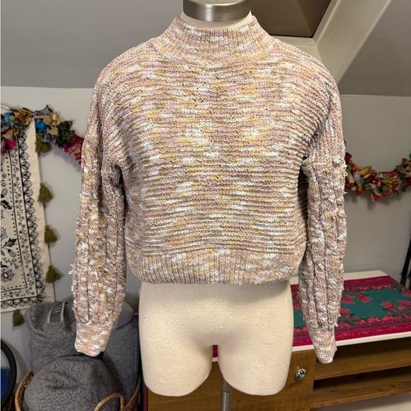 Hippie Rose Cream and Pink Turtleneck Sweater - Picture 2 of 6